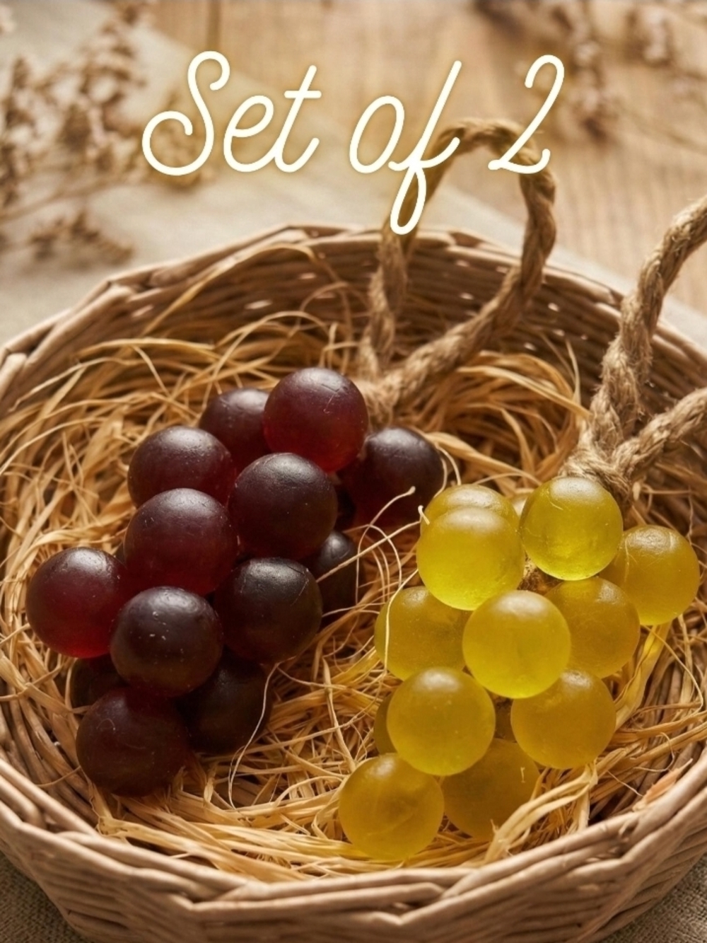 Set of 2 Realistic Grape Cluster Handsoaps - Yellow & Red